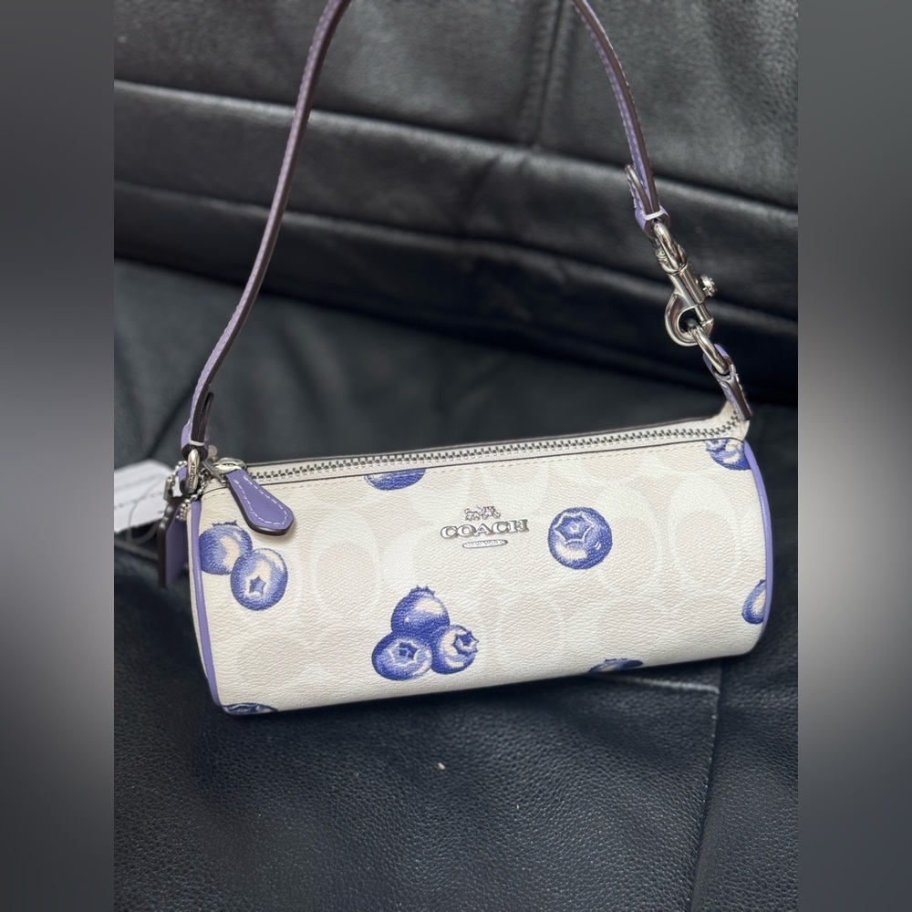 Coach Nolita Barrel Bag In Signature Canvas With Blueberry Print NWT CR369